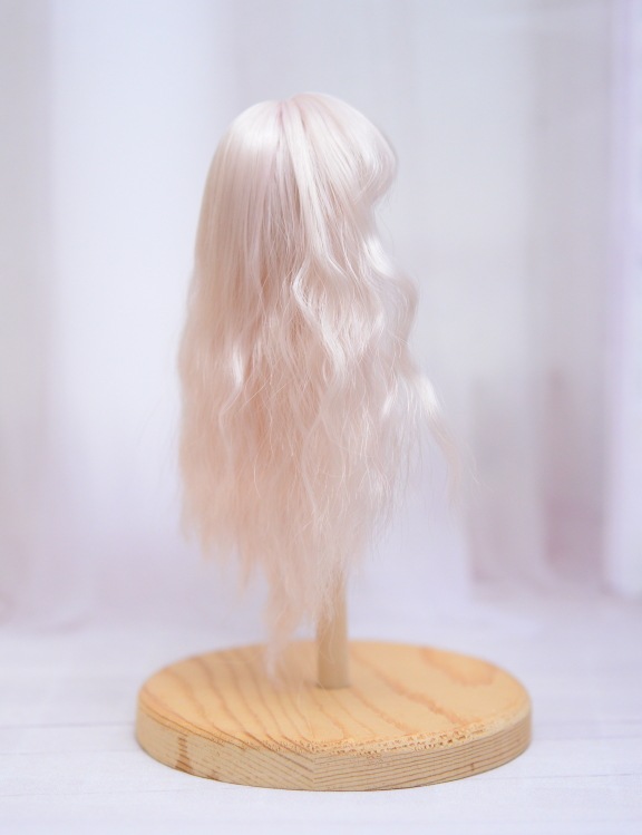 【4インチ】　耐熱　ドール用ウィッグ　ゆるふわロング　細三つ編み2本付　/　ペールピンクミックス