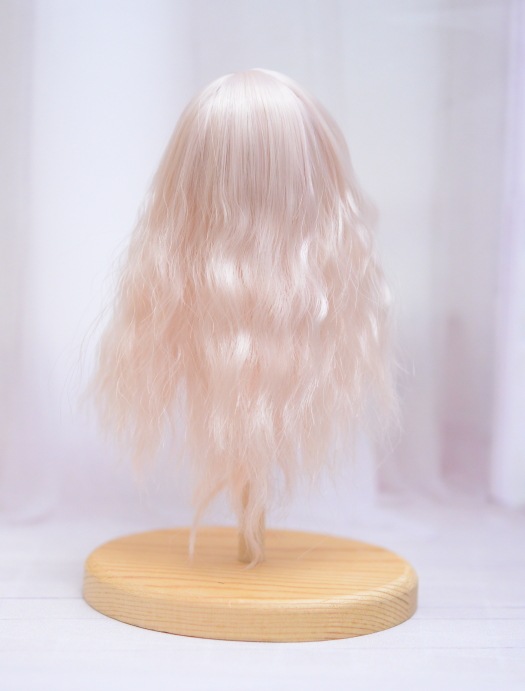 【4インチ】　耐熱　ドール用ウィッグ　ゆるふわロング　細三つ編み2本付　/　ペールピンクミックス