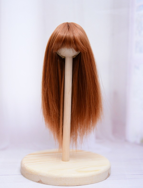 【4インチ】　耐熱　ドール用ウィッグ　シャギーストレートロング　細三つ編み2本付　/　オレンジブラウン