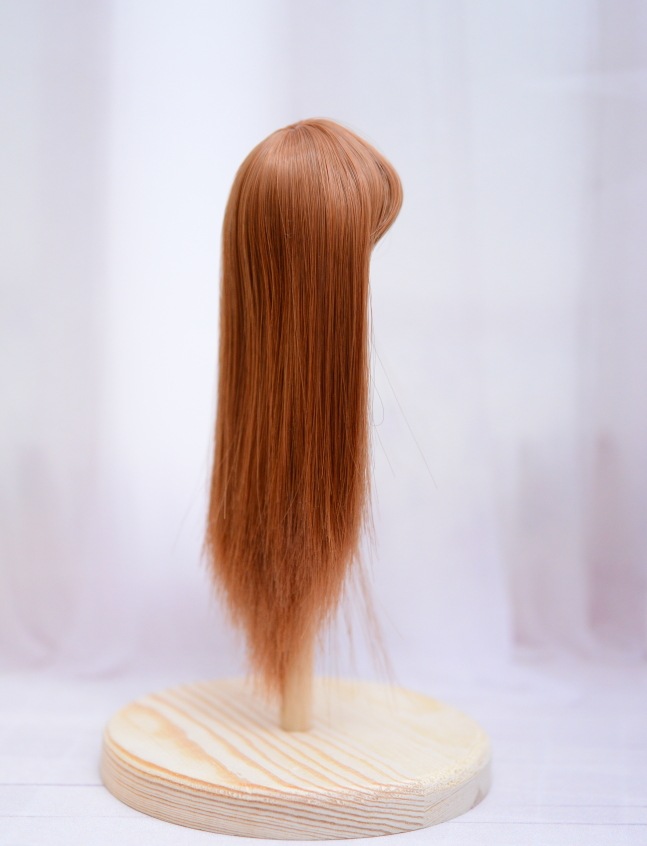 【4インチ】　耐熱　ドール用ウィッグ　シャギーストレートロング　細三つ編み2本付　/　オレンジブラウン