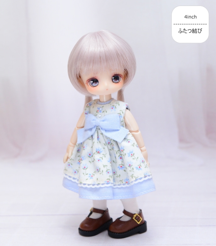 【4インチ】　耐熱 ドール用ウィッグ ふたつむすび　ペールライラックシルバー