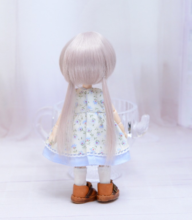 【4インチ】　耐熱 ドール用ウィッグ ふたつむすび　ペールライラックシルバー