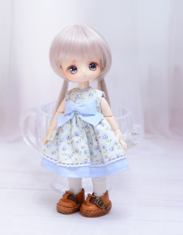 【4インチ】　耐熱 ドール用ウィッグ ふたつむすび　ペールライラックシルバー