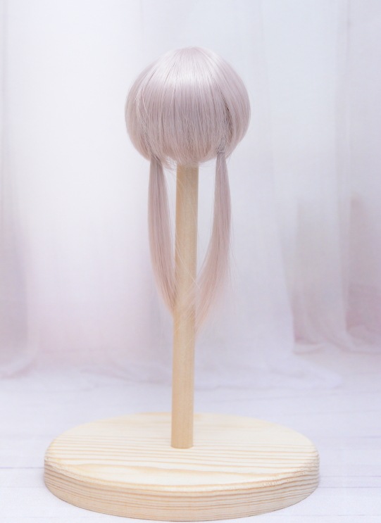 【4インチ】　耐熱 ドール用ウィッグ ふたつむすび　ペールライラックシルバー