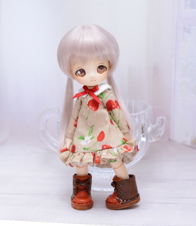 【4インチ】　耐熱 ドール用ウィッグ ふたつむすび　ペールライラックシルバー