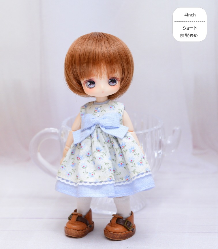 【4インチ】　耐熱　ドール用ウィッグ　前髪長めショート　オレンジブラウン