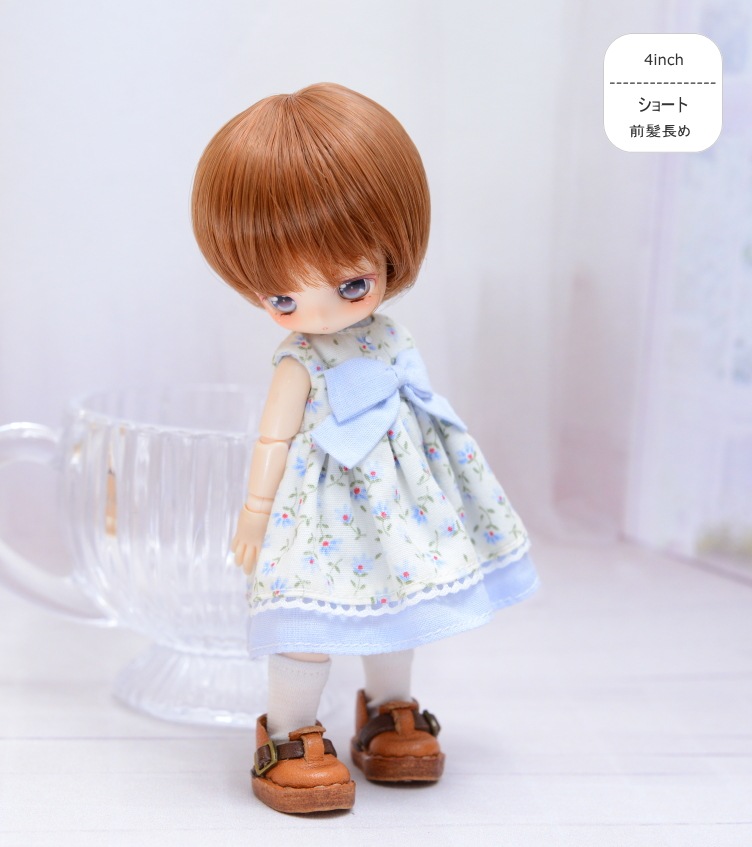【4インチ】　耐熱　ドール用ウィッグ　前髪長めショート　オレンジブラウン