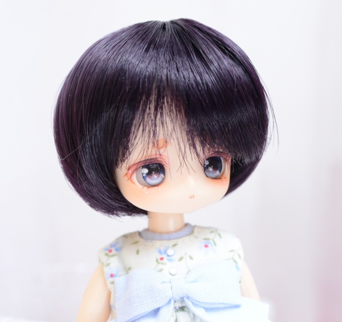 【4インチ】 耐熱 ドール用ウィッグ 前髪長めショート ブラックパープル