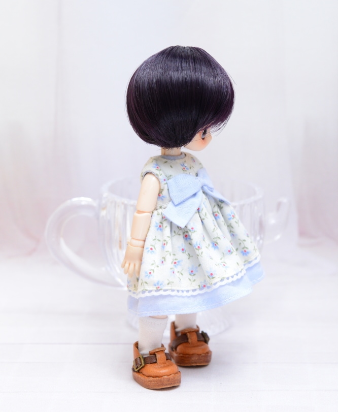 【4インチ】 耐熱 ドール用ウィッグ 前髪長めショート ブラックパープル