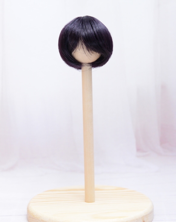 【4インチ】 耐熱 ドール用ウィッグ 前髪長めショート ブラックパープル