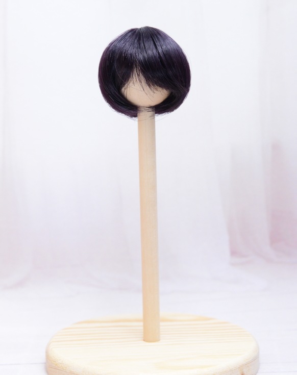 【4インチ】 耐熱 ドール用ウィッグ 前髪長めショート ブラックパープル