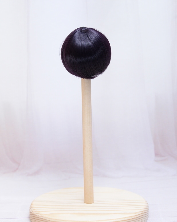 【4インチ】 耐熱 ドール用ウィッグ 前髪長めショート ブラックパープル