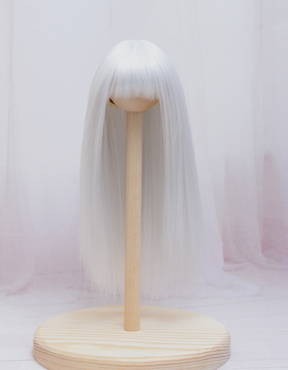 【4.5インチ】　耐熱　ドール用ウィッグ　シャギーストレートロング /ホワイトシルバー