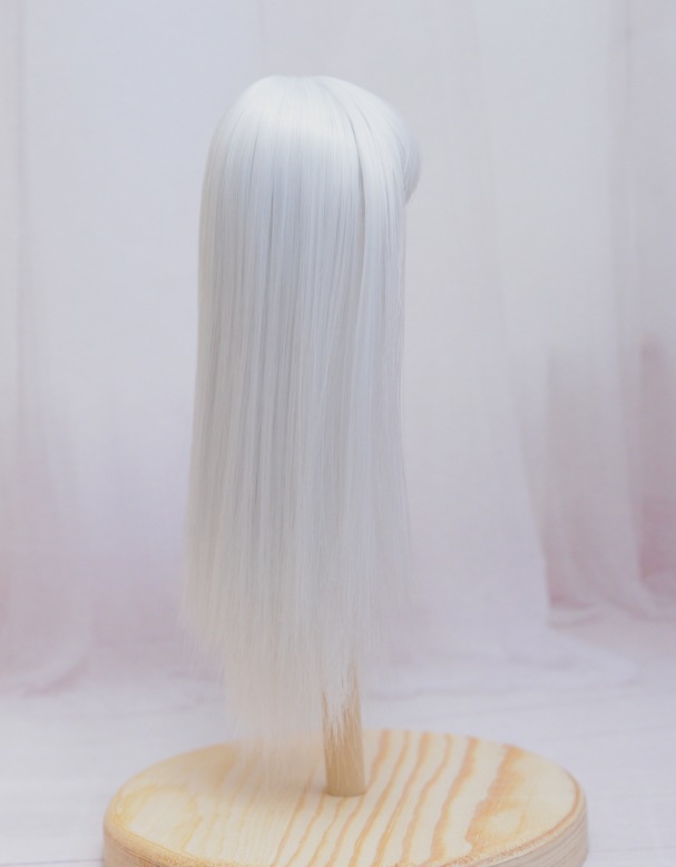 【4.5インチ】　耐熱　ドール用ウィッグ　シャギーストレートロング /ホワイトシルバー