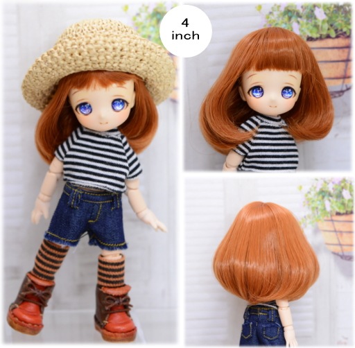 4インチ】 ドール用ウィッグ 内巻ミディアムボブ / オレンジブラウン