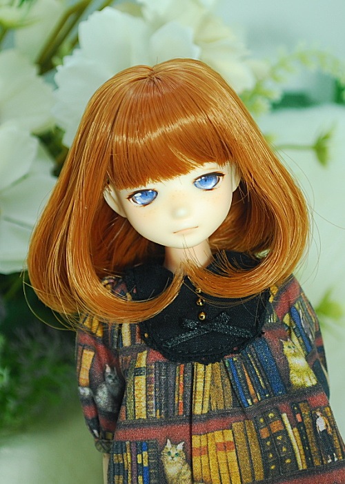 4インチ】 ドール用ウィッグ 内巻ミディアムボブ / オレンジブラウン