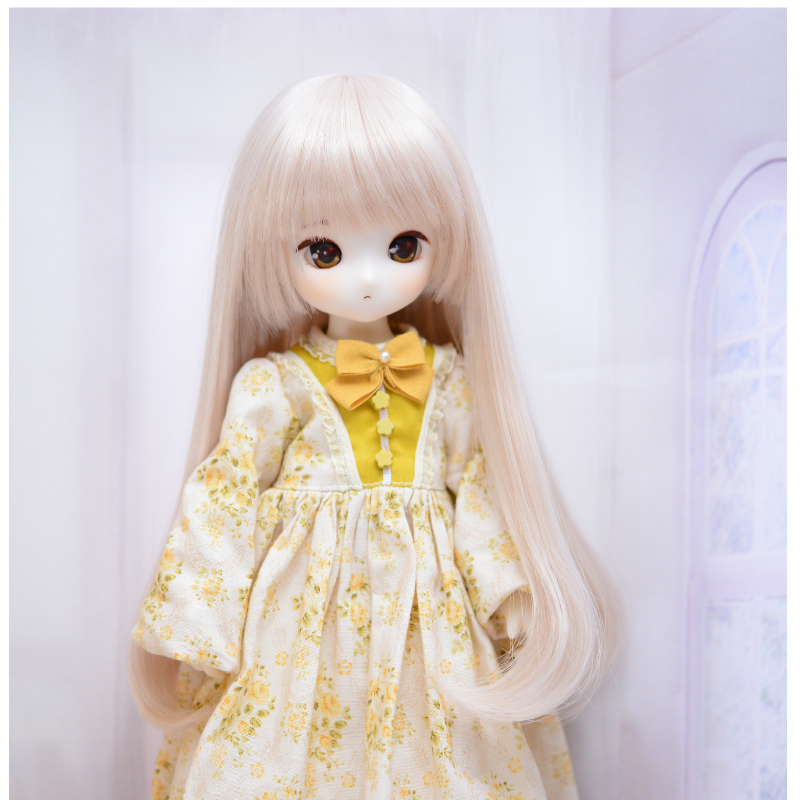 【6.5インチ】ドール用ウィッグ　ロング内巻　シャンパンピンク/202604