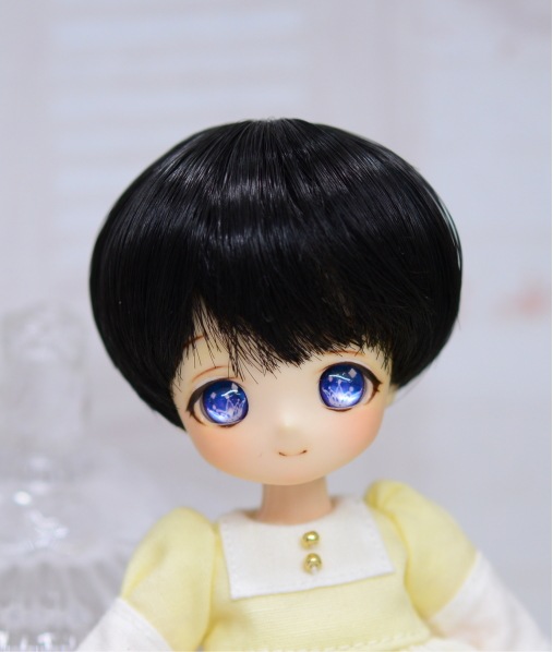 4インチ】 耐熱 ドール用ウィッグ ショート(前髪長め) ブラック