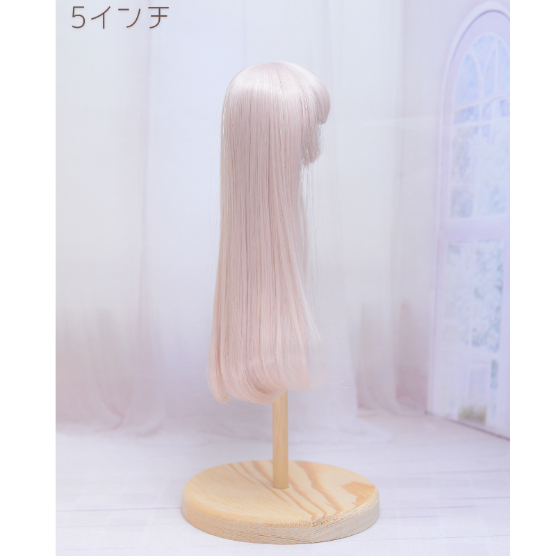 【5インチ】耐熱ドール用ウィッグ ロング内巻 ペールアッシュピンク /頭囲約13cm