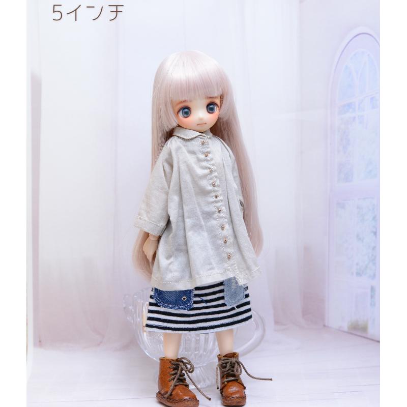 【5インチ】耐熱ドール用ウィッグ ロング内巻 ペールアッシュピンク /頭囲約13cm