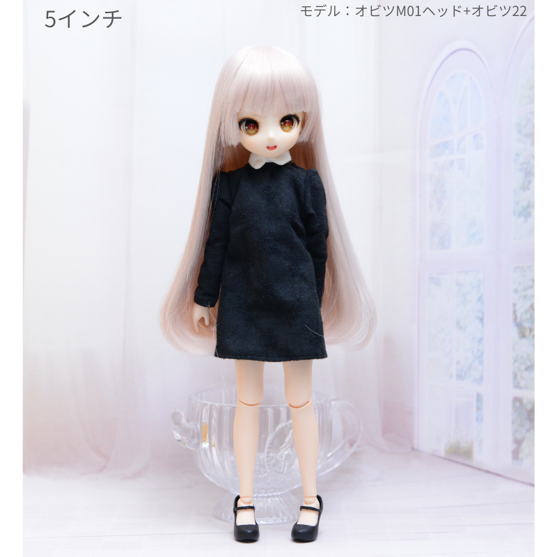 【5インチ】耐熱ドール用ウィッグ ロング内巻 ペールアッシュピンク /頭囲約13cm