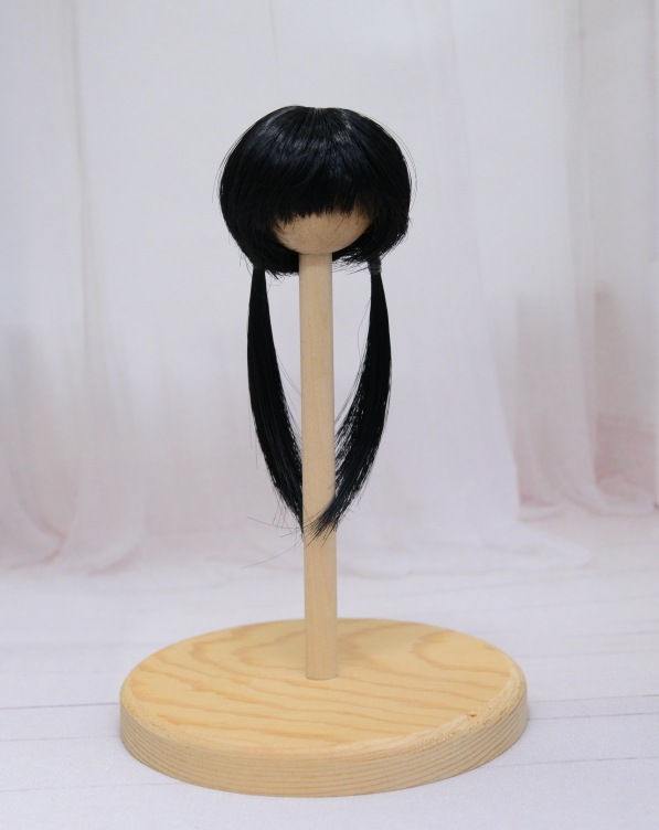 ラスト1点　【4インチ】　耐熱　ドール用ウィッグ　ふたつ結び　（三つ編み）小物付　/ピュアブラック