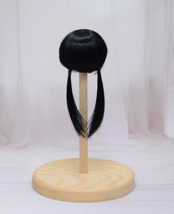 ラスト1点　【4インチ】　耐熱　ドール用ウィッグ　ふたつ結び　（三つ編み）小物付　/ピュアブラック