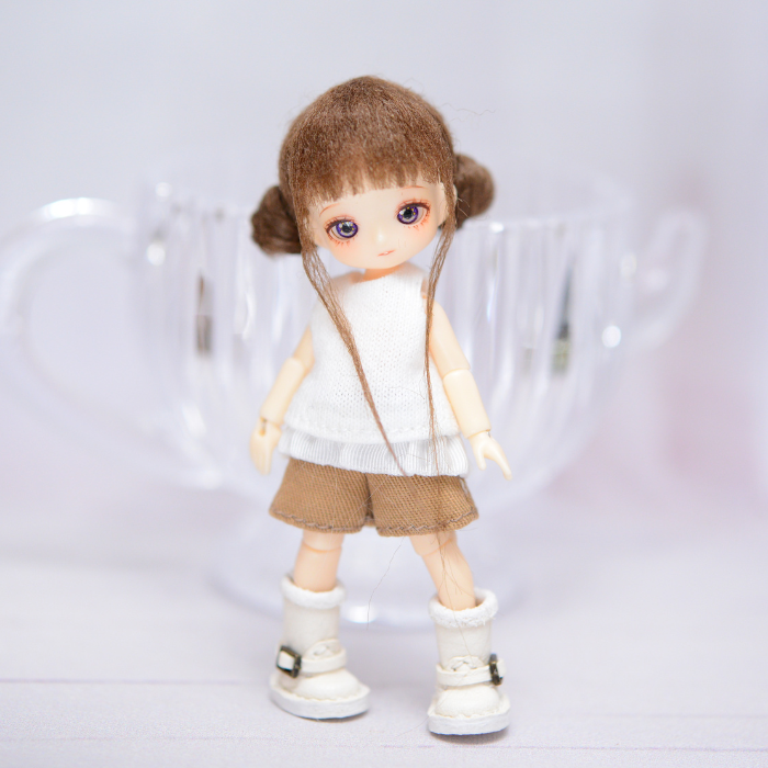 ミゼットドール用 M式キャップフェイクファーウィッグ（ブラウン1
