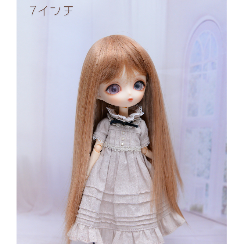 【7インチ】耐熱ドール用ウィッグ　シャギーストレートロング　/ シルキーアンバー