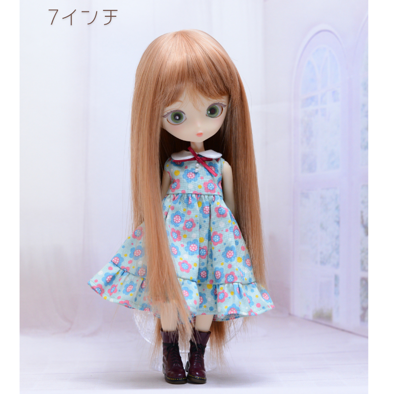 【7インチ】耐熱ドール用ウィッグ　シャギーストレートロング　/ シルキーアンバー