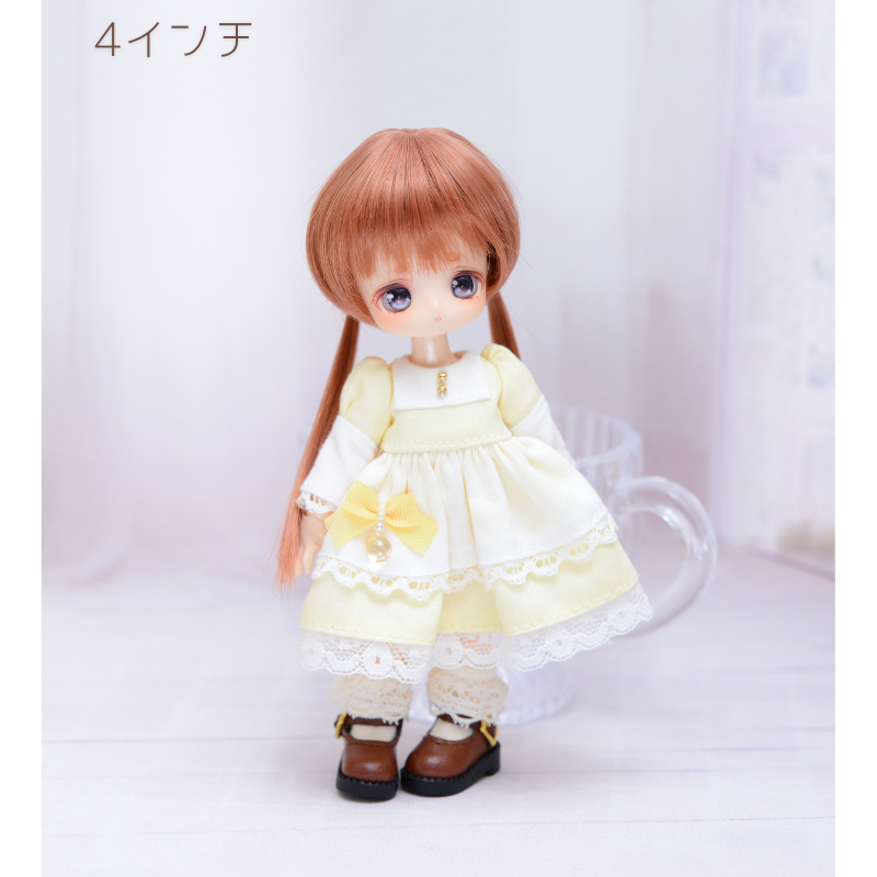 【4インチ】　耐熱 ドール用ウィッグ ふたつむすび　シアーテラコッタ