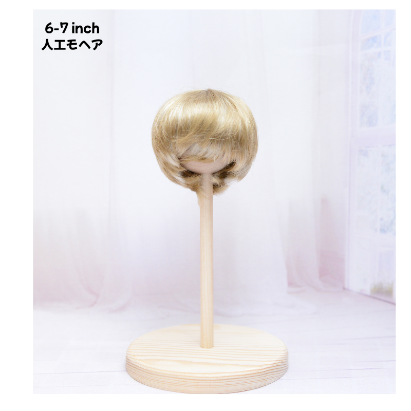 【6-7インチ】人工モヘア　ドール用ウィッグ　ショート（襟足長め） ゴールドミックス　海外製