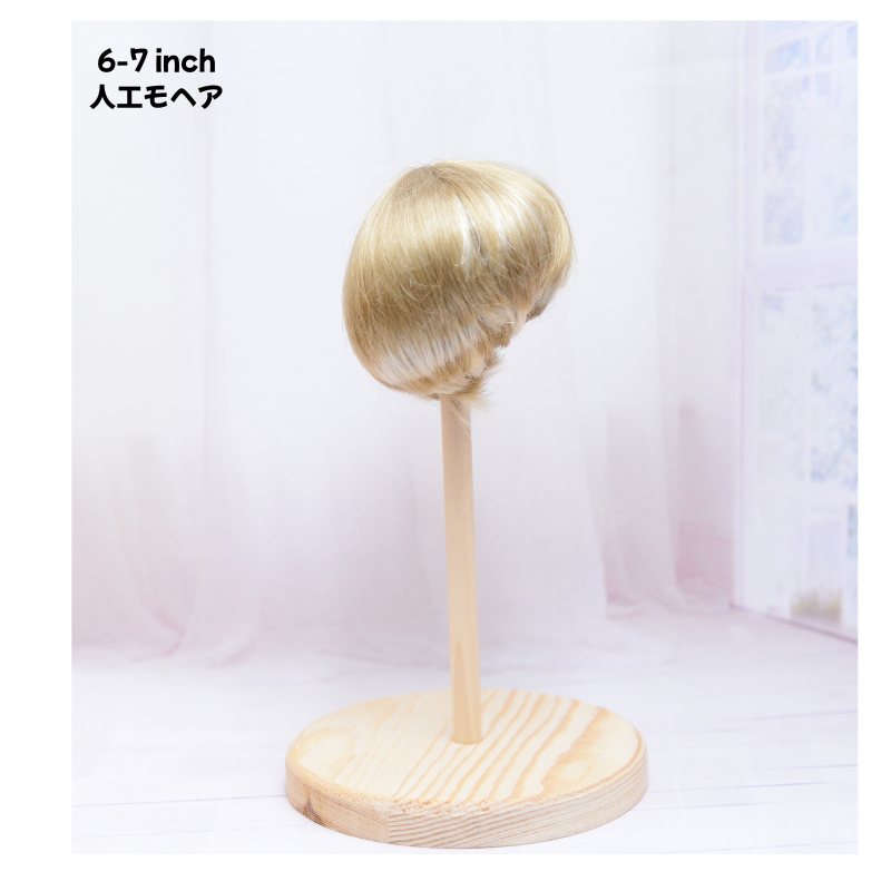 【6-7インチ】人工モヘア　ドール用ウィッグ　ショート（襟足長め） ゴールドミックス　海外製