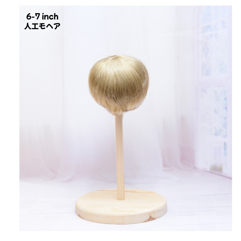 【6-7インチ】人工モヘア　ドール用ウィッグ　ショート（襟足長め） ゴールドミックス　海外製