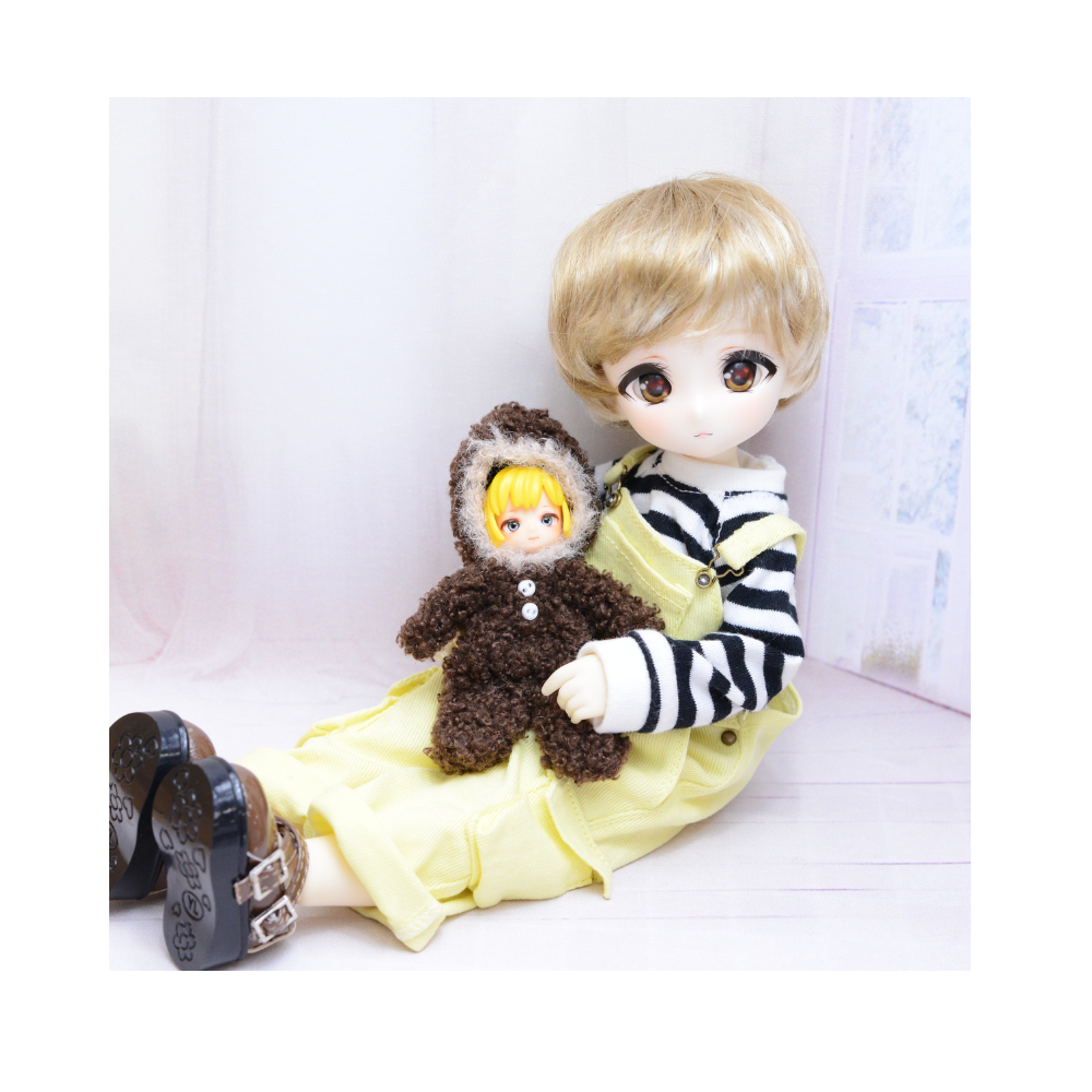 【6-7インチ】人工モヘア　ドール用ウィッグ　ショート（襟足長め） ゴールドミックス　海外製