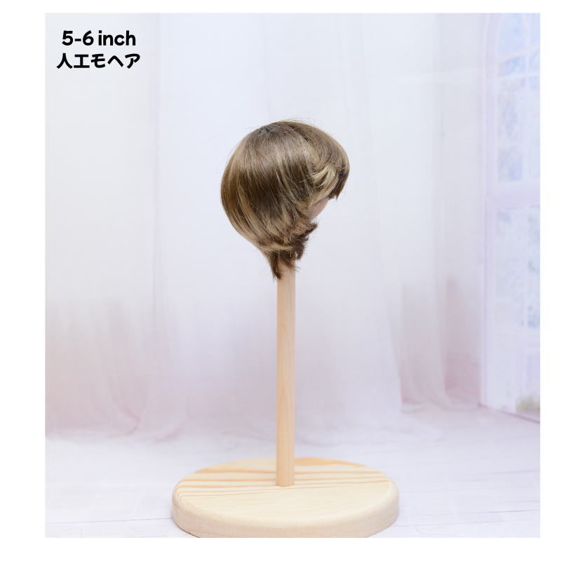 【5-6インチ】人工モヘア ドール用ウィッグ ショート(襟足長め) ブラウンミックス 海外製