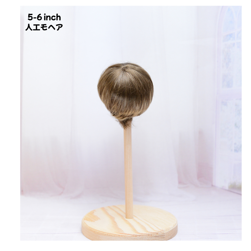 【5-6インチ】人工モヘア ドール用ウィッグ ショート(襟足長め) ブラウンミックス 海外製