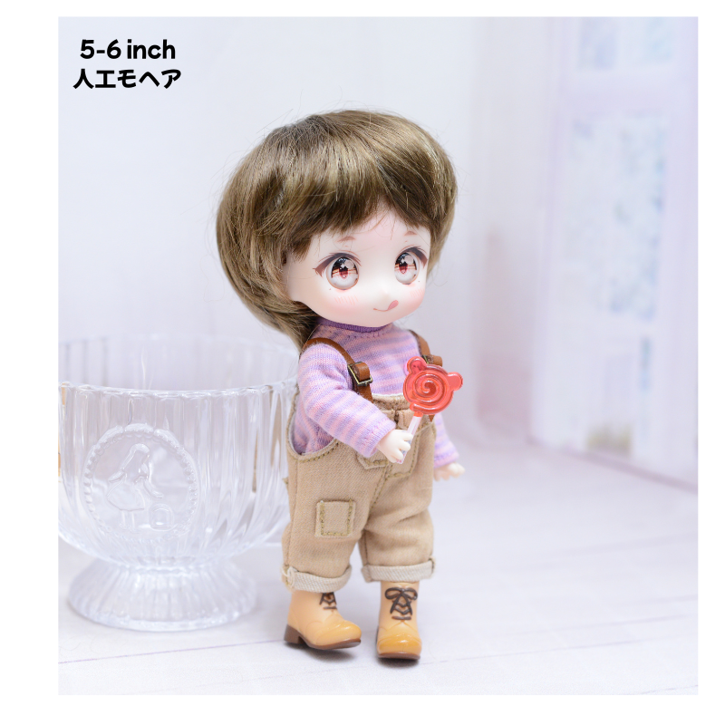 【5-6インチ】人工モヘア ドール用ウィッグ ショート(襟足長め) ブラウンミックス 海外製