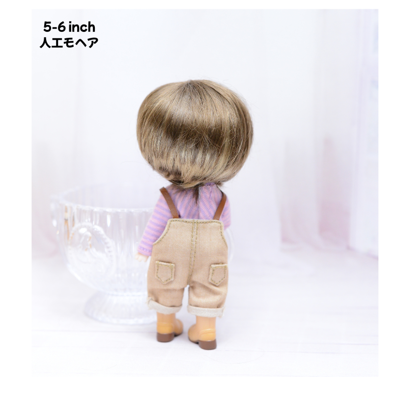 【5-6インチ】人工モヘア ドール用ウィッグ ショート(襟足長め) ブラウンミックス 海外製