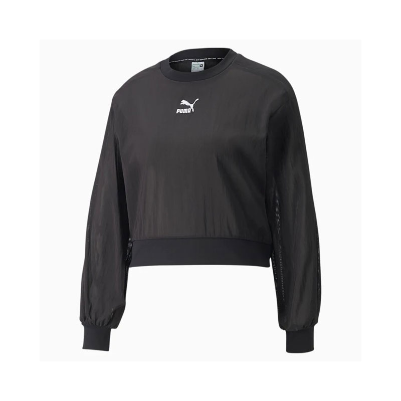 PUMA レディース T7 バルーン スリーブ メッシュ クルーネック (ブラック)サイズ：S　　