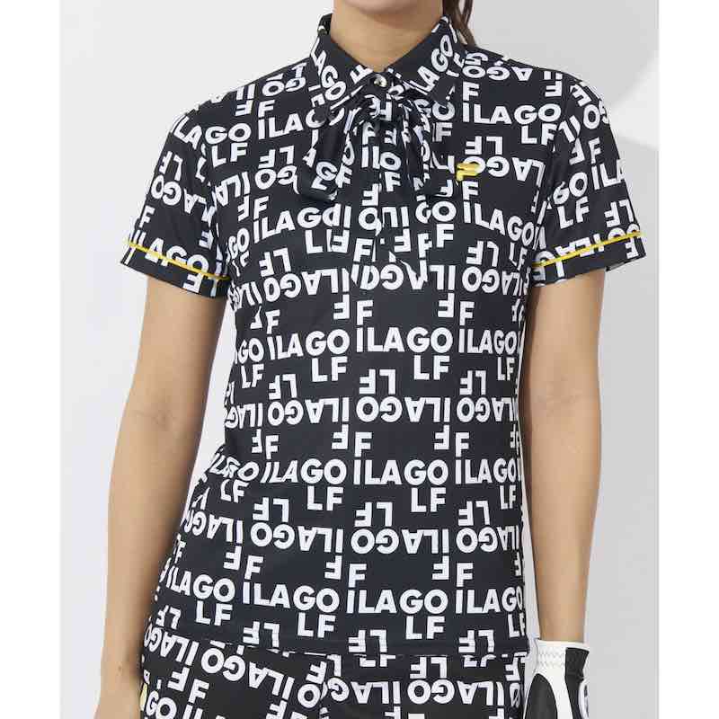 サイズ：L　FILA GOLF レディース  ボウタイ半袖シャツ｜吸汗速乾 / UVカット / 接触冷感 / 遮熱（BK）　　