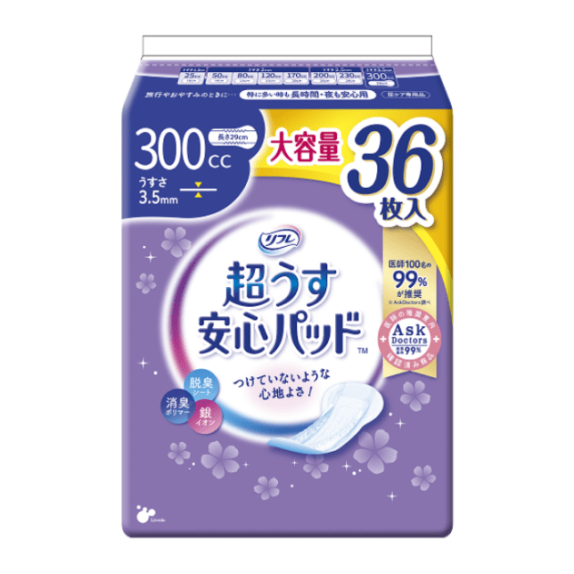 軽失禁パッド リフレ 超うす安心パッド 大容量パック 300cc 36枚入