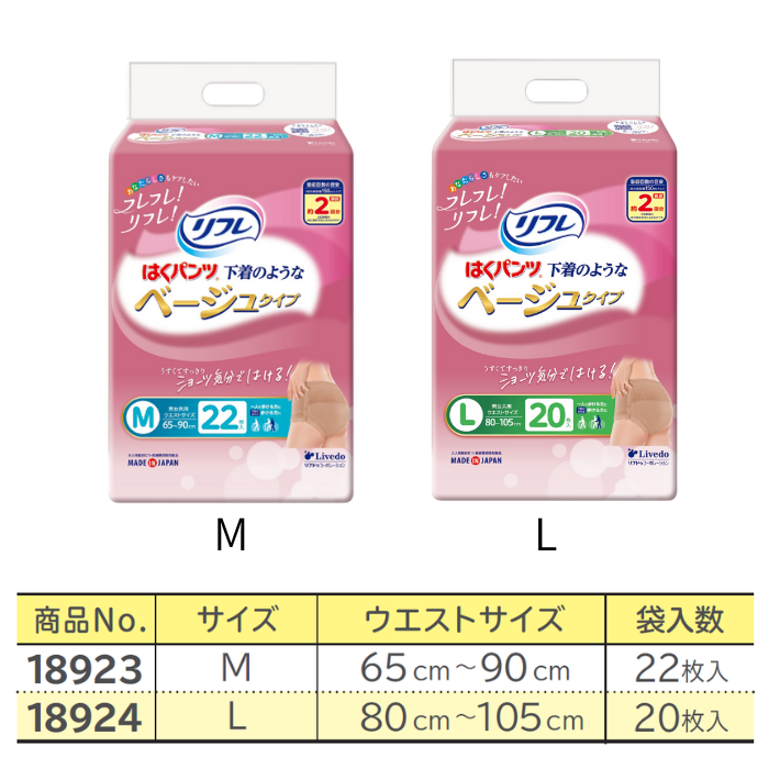 リフレ はくパンツ 下着のようなベージュタイプ Lサイズ 22枚入 2回