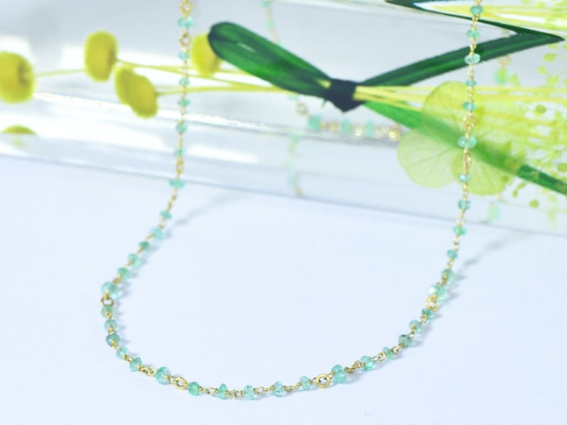 Emerald_vintage beads/K18YG 【princess necklace】