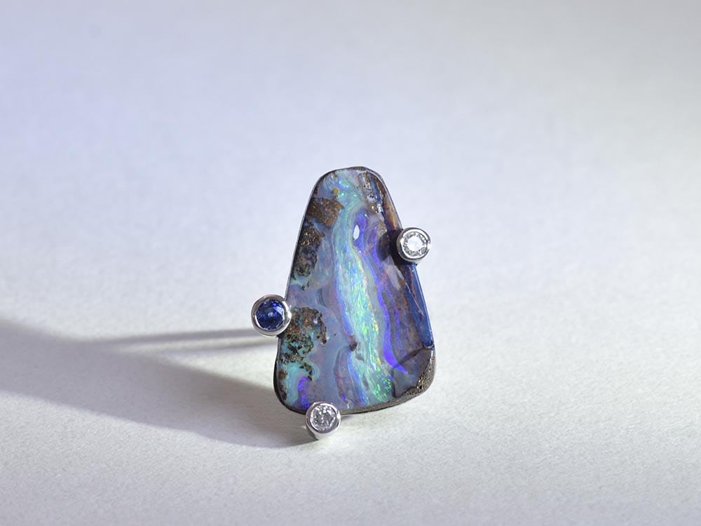 Boulder Opal 15.35ct & Diamond 0.15ct & Blue Sapphire 0.11ct / Pt950 Ring【Landa/ランダ】