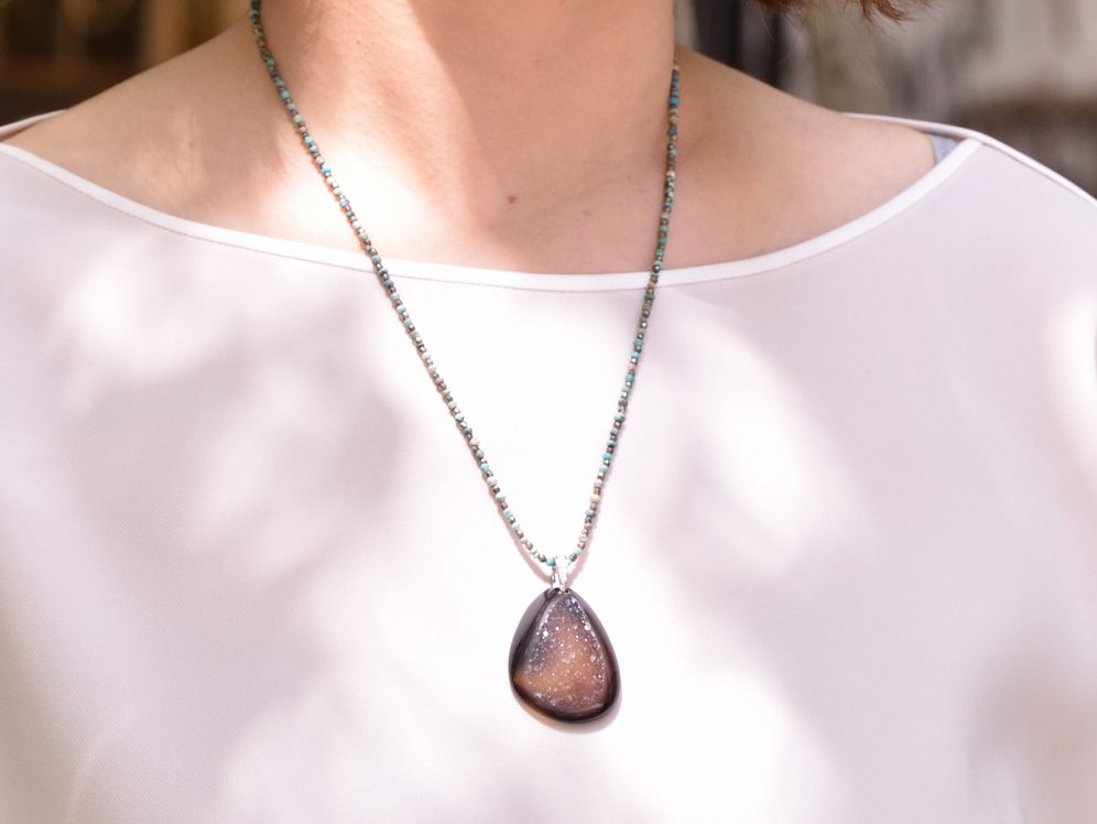 Druzy Agate/diamond_0.08ct/pt900 Pendant top 【Soro/ソロ】