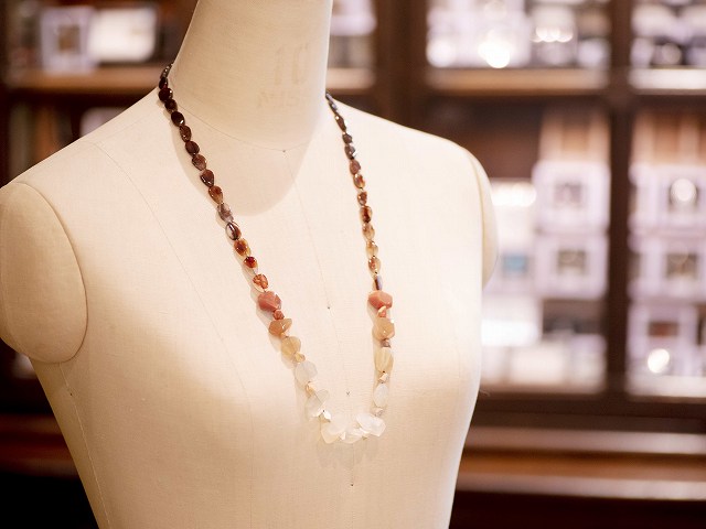 FireAgate × MexicoOpal × MoonStone 【opera necklace】