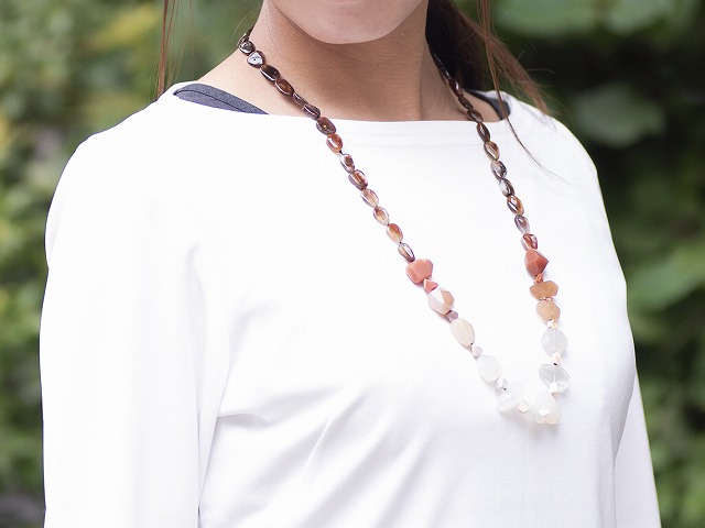 FireAgate × MexicoOpal × MoonStone 【opera necklace】