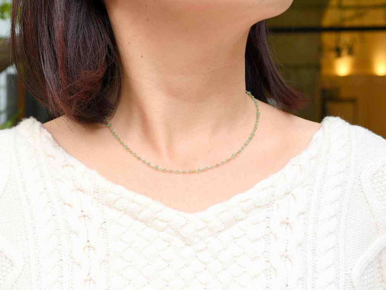 Emerald_vintage beads/K18YG 【princess necklace】