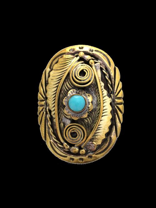 真鍮製 / コンチョ / フラワー / ブルーターコイズ / 35×25mm [30%OFF]